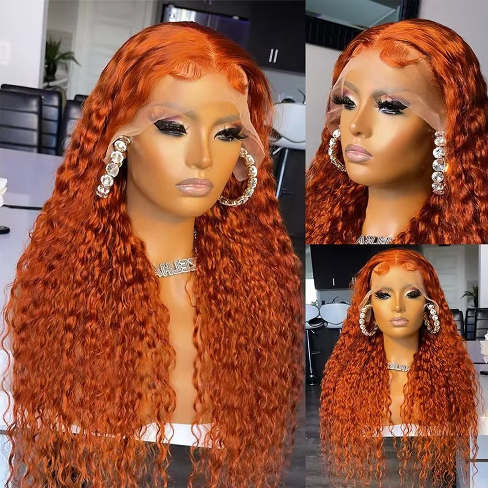 MIMICIA Vibrant Orange Ginger 18” Curly Lace Front Wig – 100% Human Hair Deep Wave with 13x4 HD Lace Frontal for Natural Hairline and Full Volume