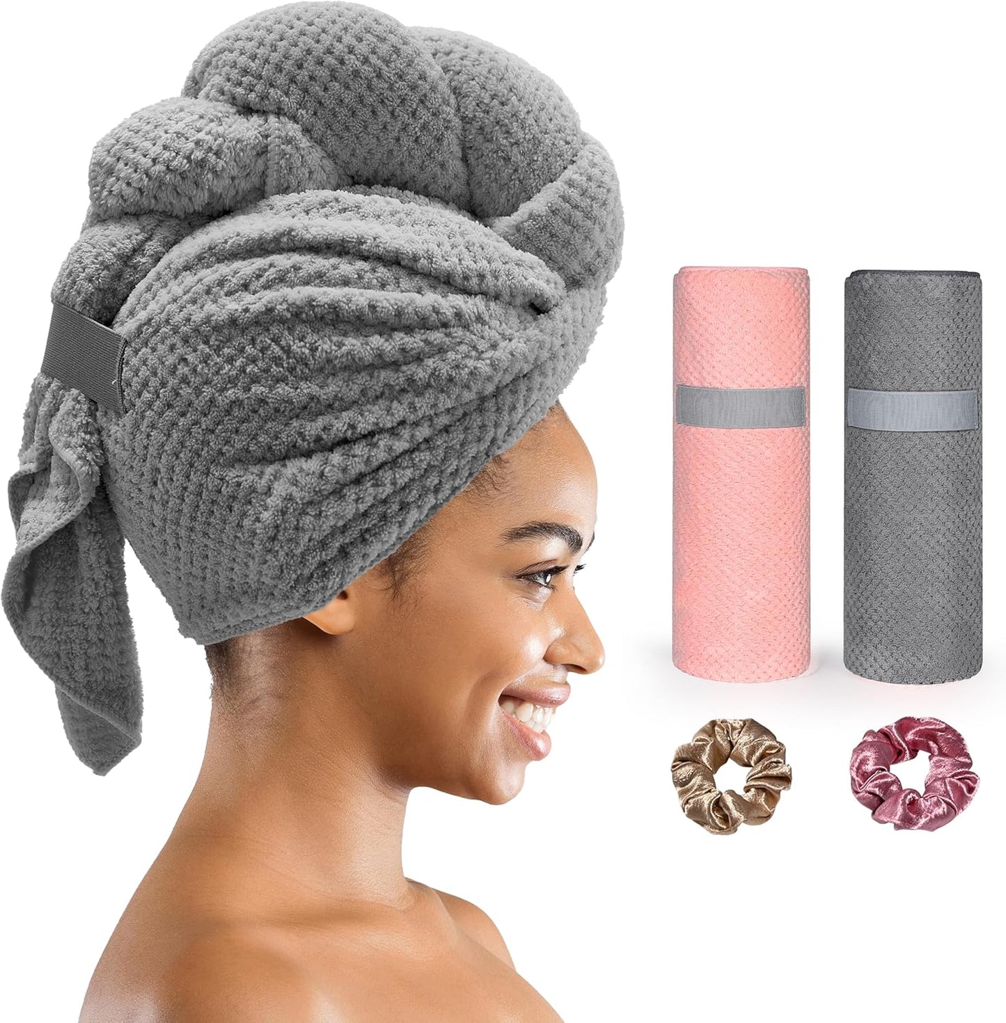 2-Pack Microfiber Hair Towel Wraps – Anti-Frizz, Fast-Drying Turbans for Long Curly Hair