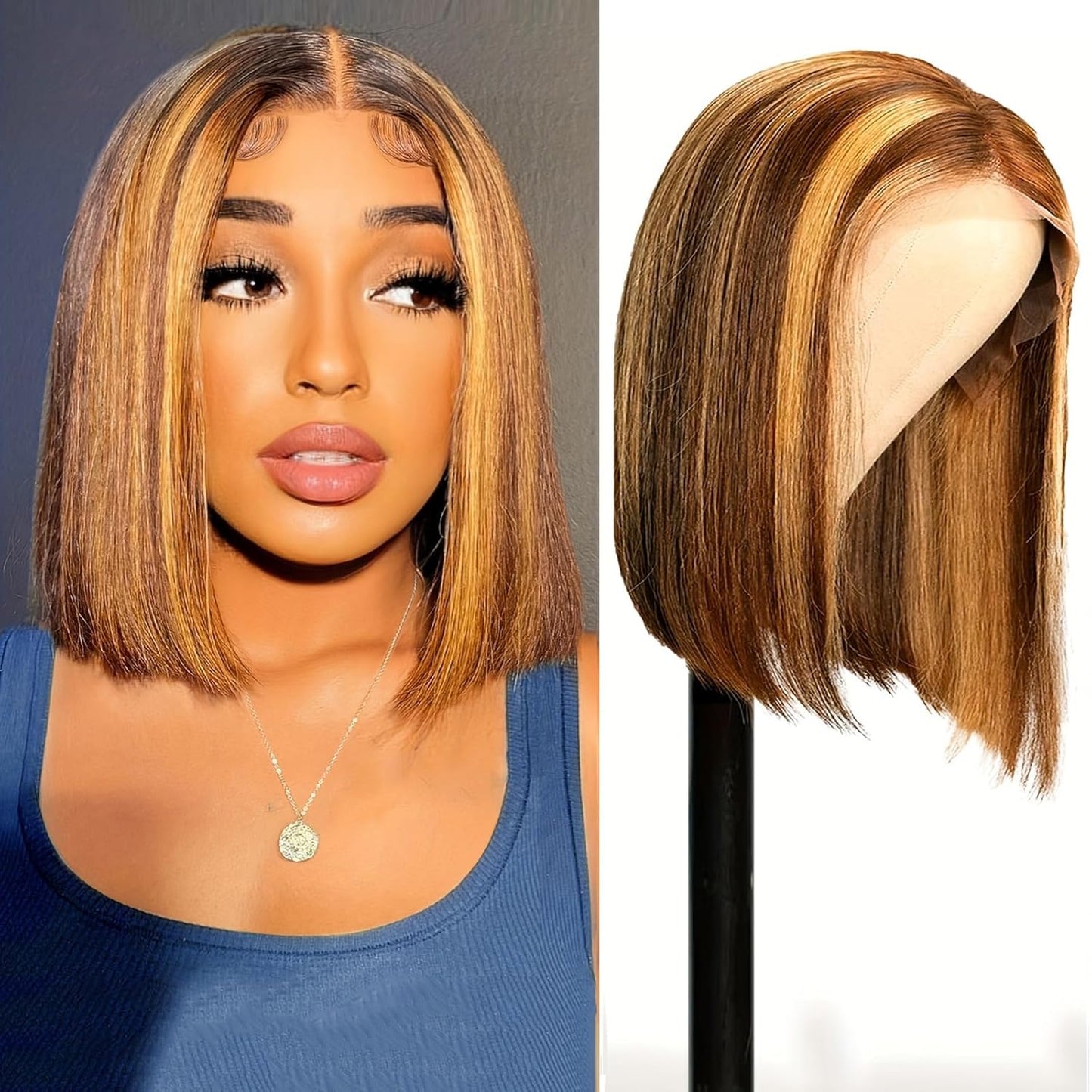 613 Bob Wig Human Hair Blonde 13X4 Lace Frontal Wigs for Black Women Bob Lace Front Wig Brazilian Virgin Human Hair Bob Wig 180% Density Pre Plucked with Baby Hair 14 Inch