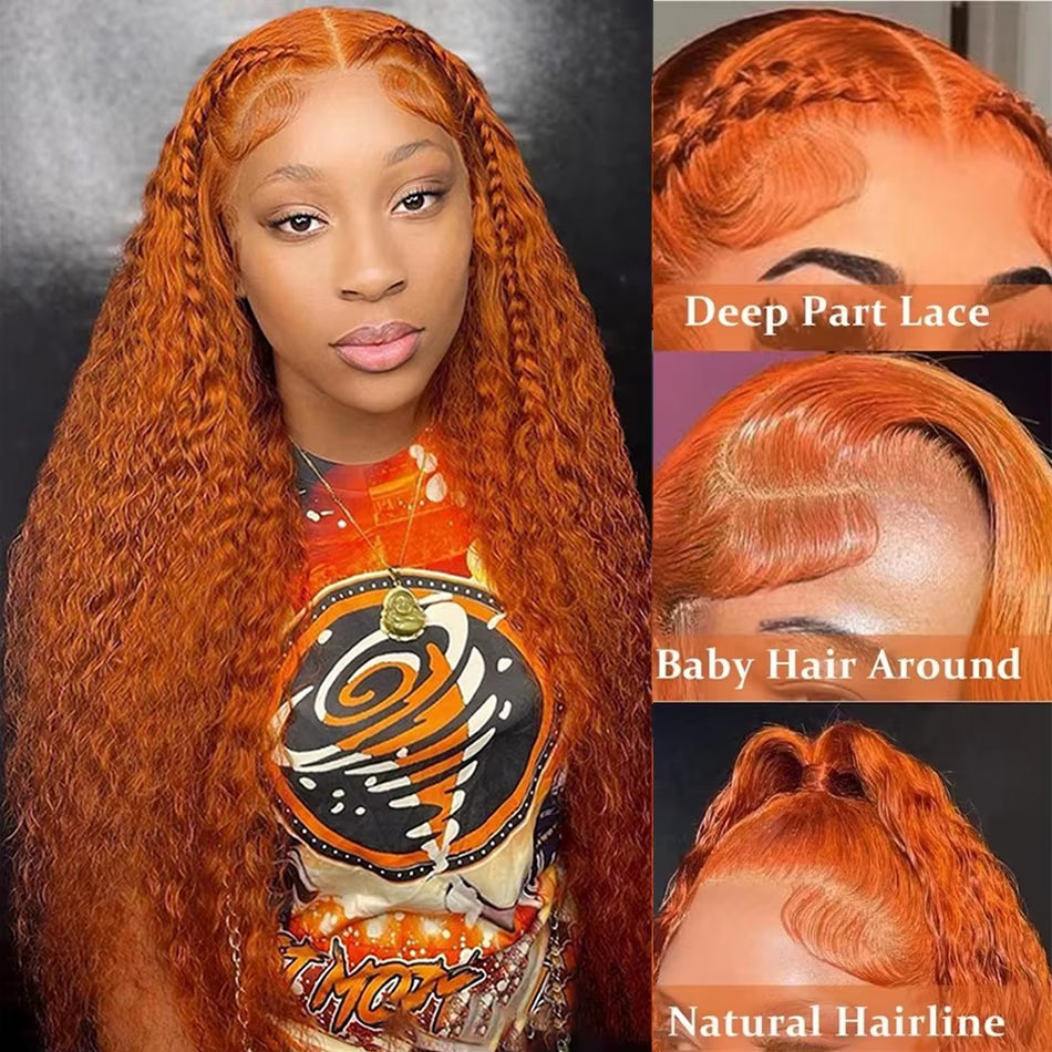 MIMICIA Vibrant Orange Ginger 18” Curly Lace Front Wig – 100% Human Hair Deep Wave with 13x4 HD Lace Frontal for Natural Hairline and Full Volume