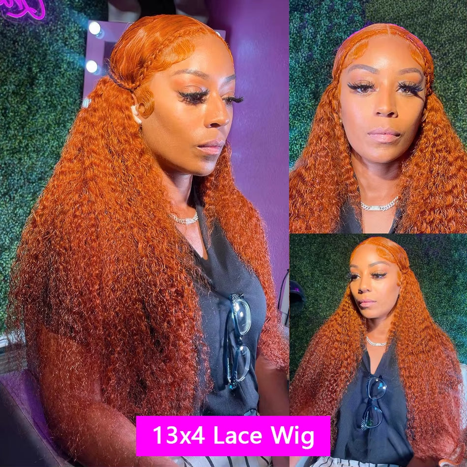 MIMICIA Vibrant Orange Ginger 18” Curly Lace Front Wig – 100% Human Hair Deep Wave with 13x4 HD Lace Frontal for Natural Hairline and Full Volume